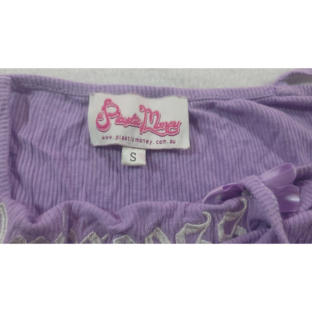 Plastic Money Princess Tank Top Purple Bows Gems Rare Y2K Coquette Cami Sz Small - Picture 3 of 9